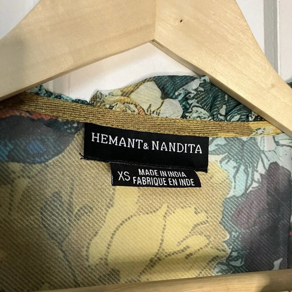 Hemant & Nandita Sheer 100% Silk Floral Peplum Blouse Top - Picture 3 of 6